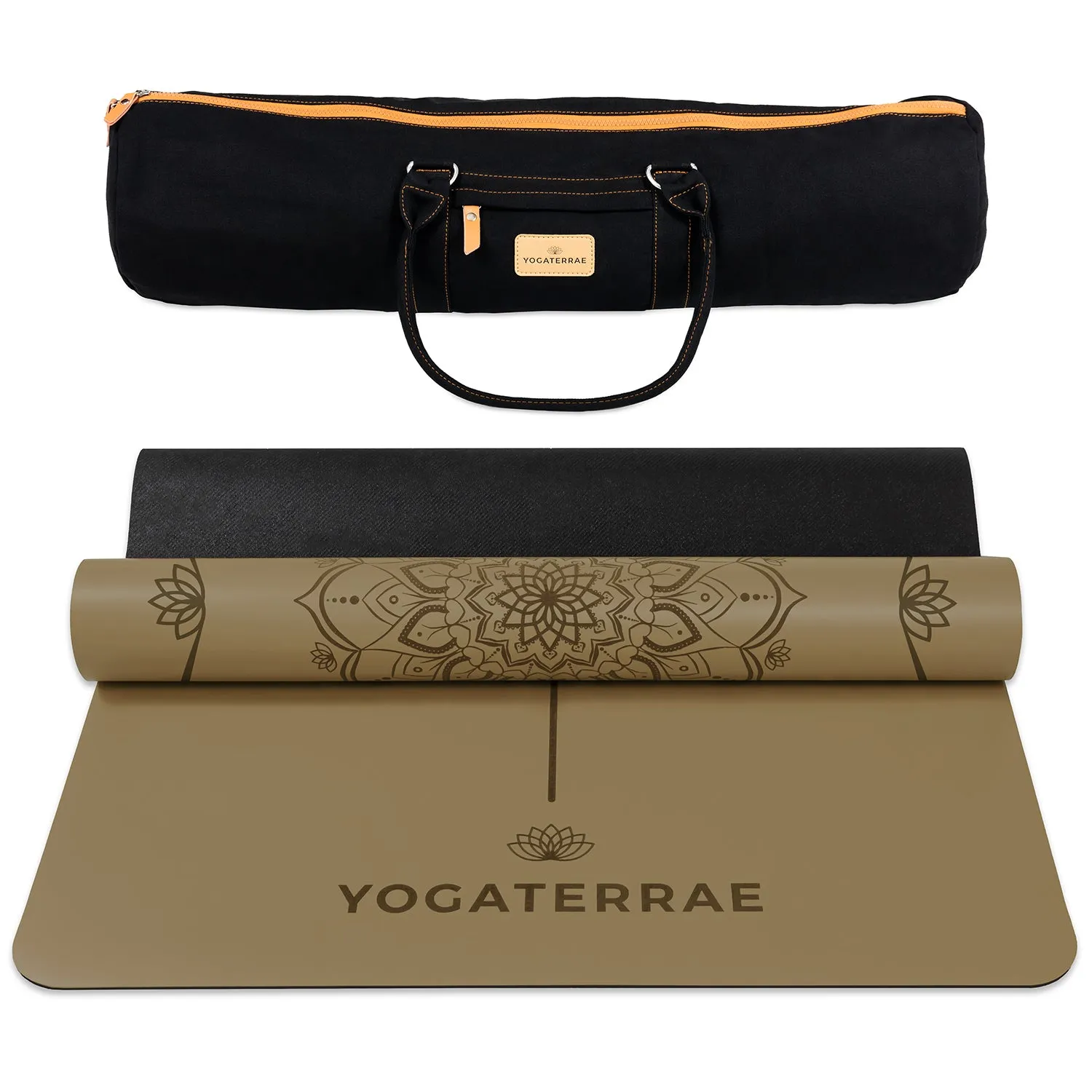 TAPIS DE YOGA MANDALA BRONZE OLIVE EN PU-CAOUTCHOUC NATUREL AVEC SAC