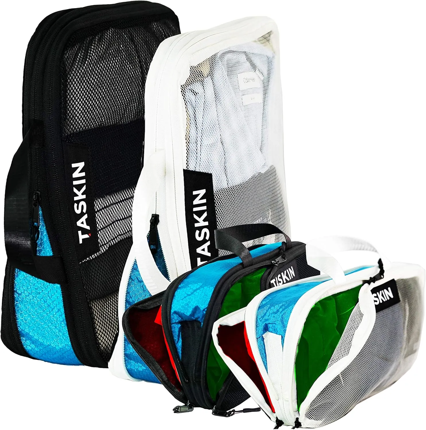 Taskin Compression Packing Cubes | Separate Clean & Dirty Compartments w/Flexible Separator | YKK Zippers | Set of 4 (2L   2M)
