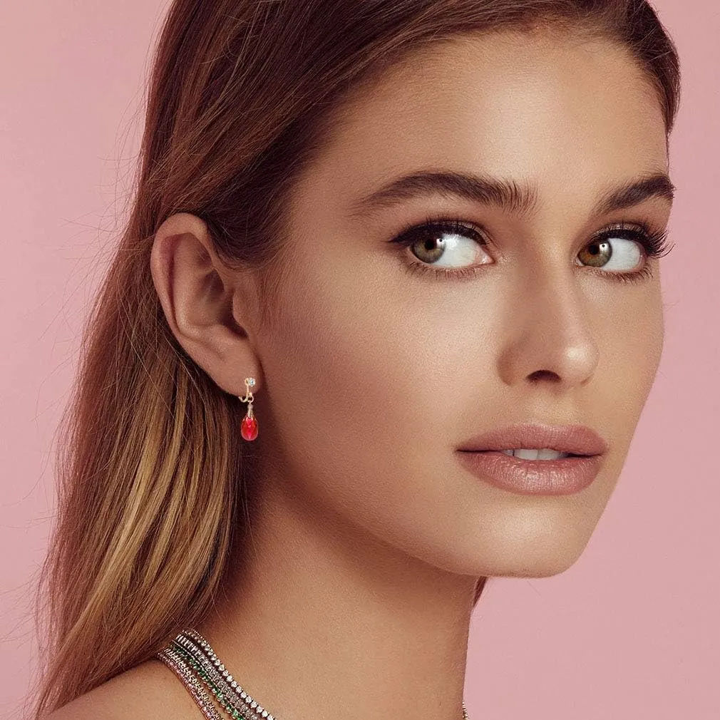 Teardrop Austrian Crystal Drop Clip On Dangle Earrings for Women Non Pierced 14K Rose Gold Plated Hypoallergenic Jewelry