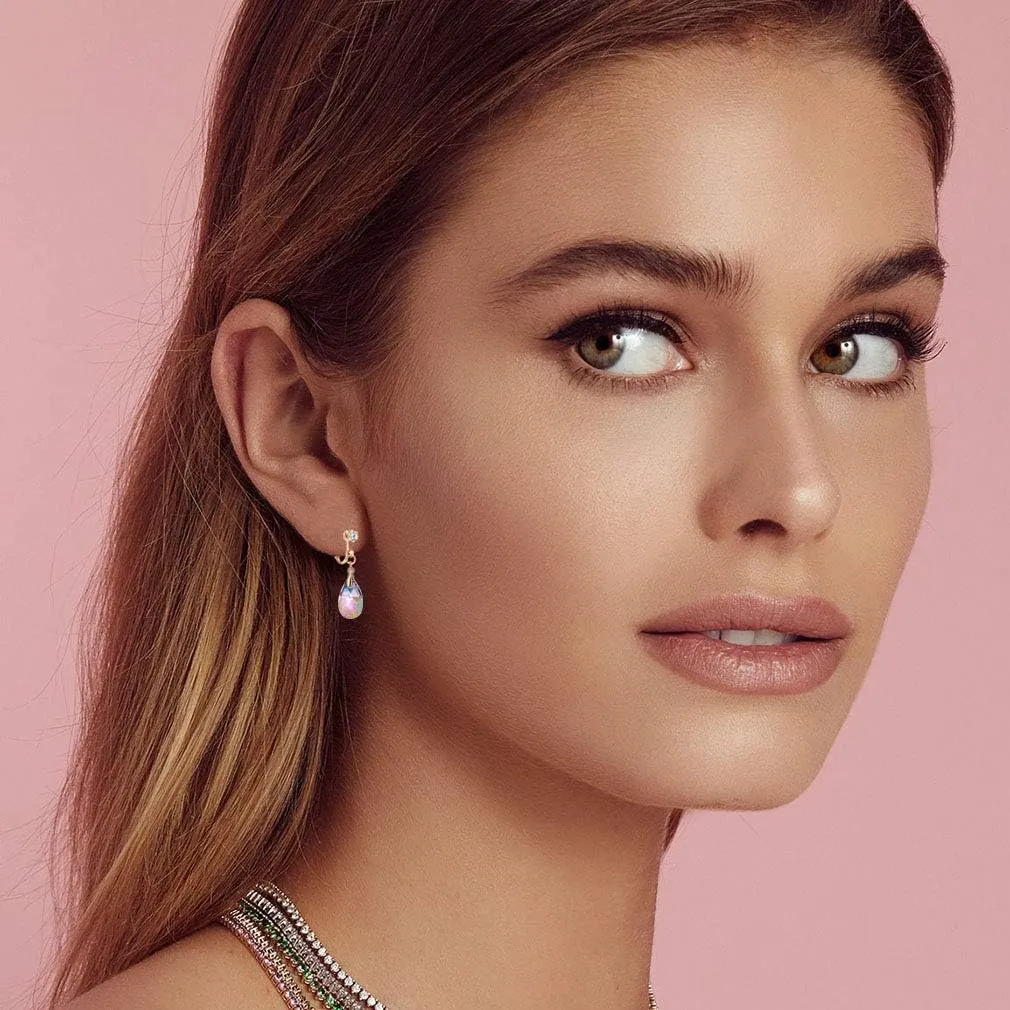 Teardrop Austrian Crystal Drop Clip On Dangle Earrings for Women Non Pierced 14K Rose Gold Plated Hypoallergenic Jewelry