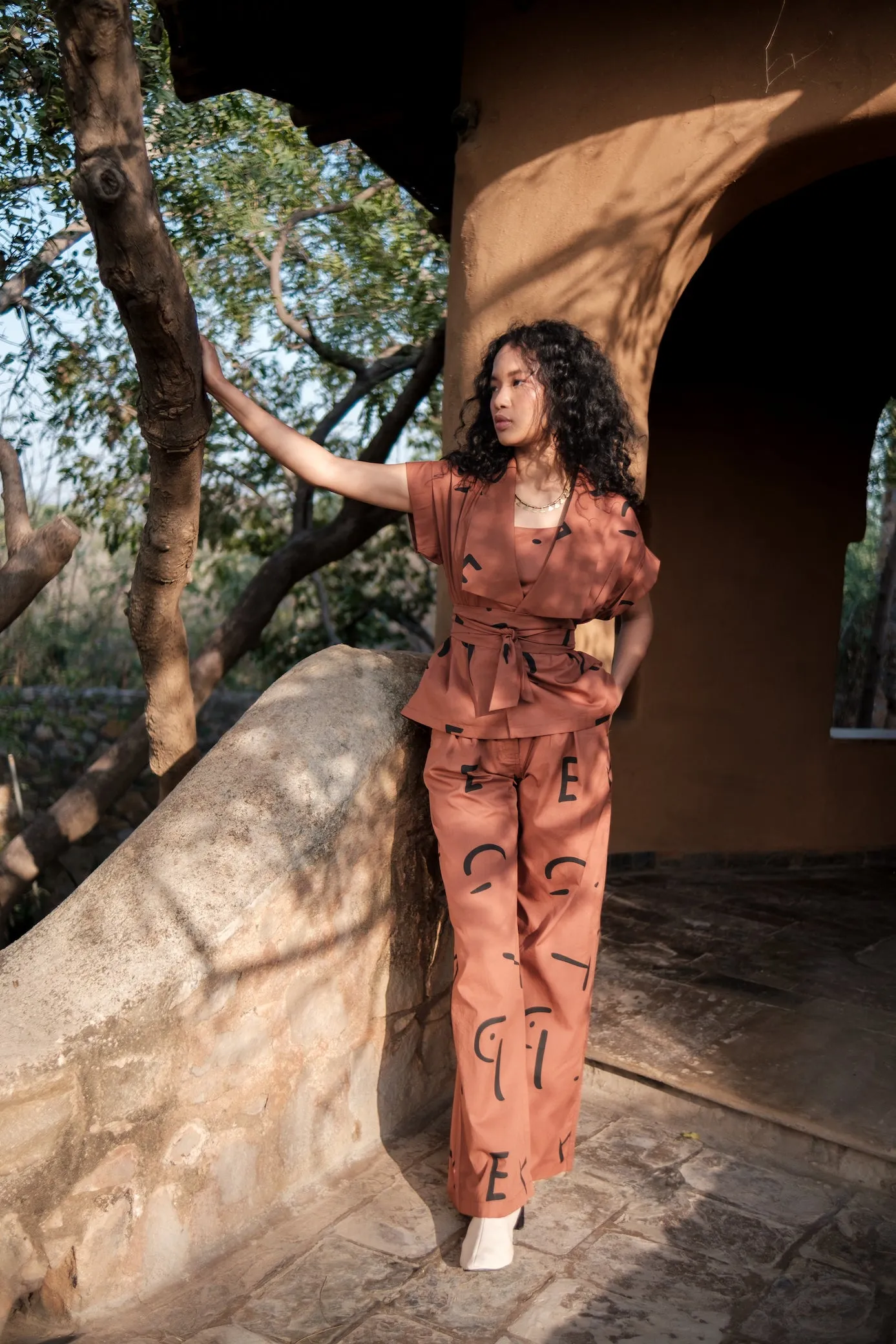 The Terra Tribe Copper Line Printed Berlin Shawl Collar Summer Jacket
