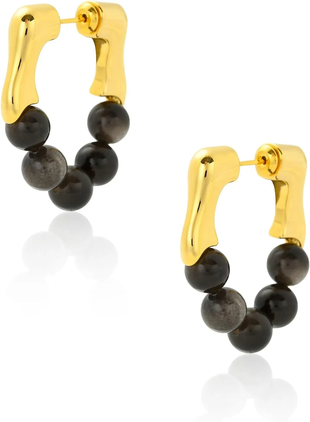 Tiger Eye Stone Hoops Earrings,18K Gold Resin Hoops Huggie EarringsHypoallergenic and lightweightedStylish for Women