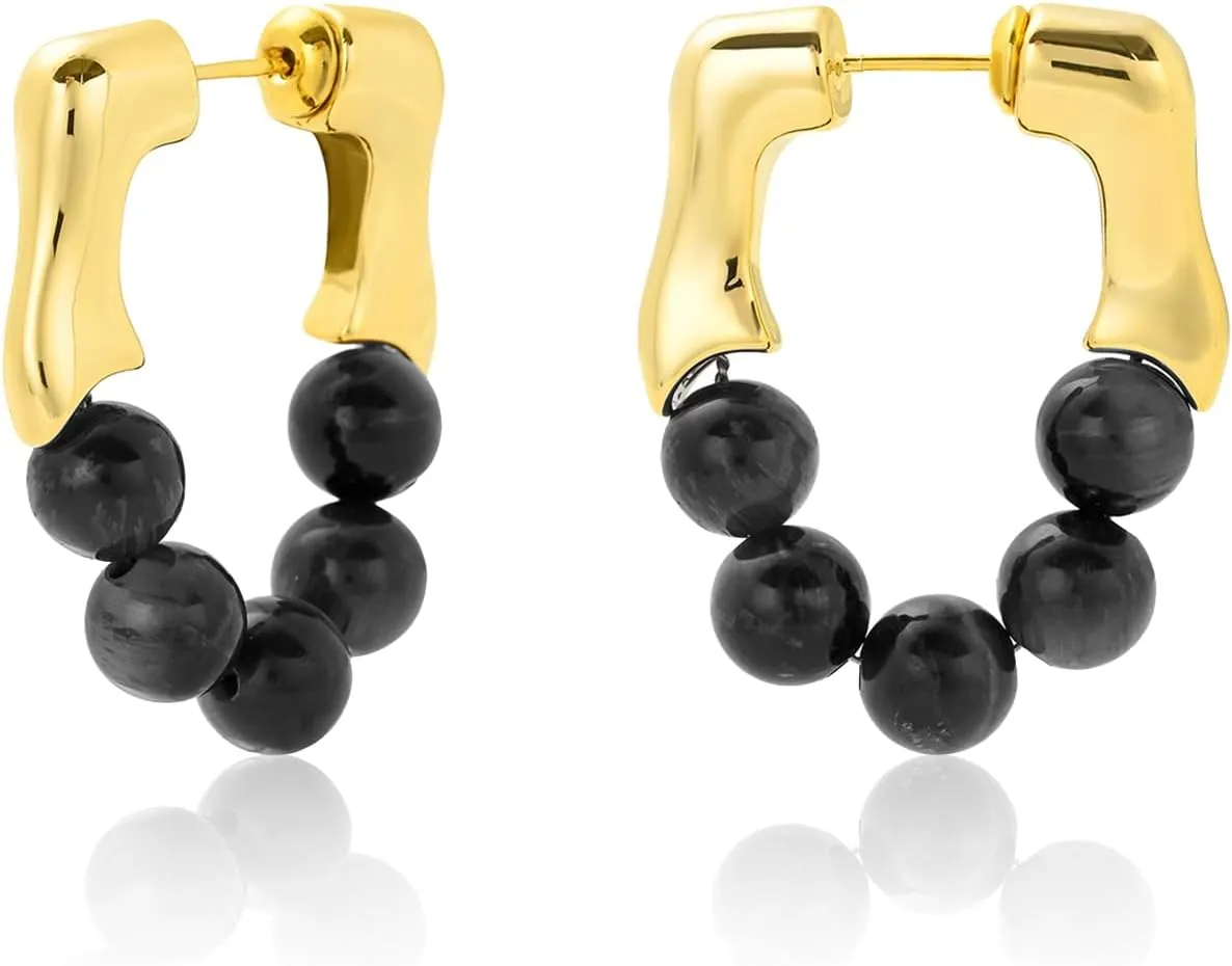 Tiger Eye Stone Hoops Earrings,18K Gold Resin Hoops Huggie EarringsHypoallergenic and lightweightedStylish for Women