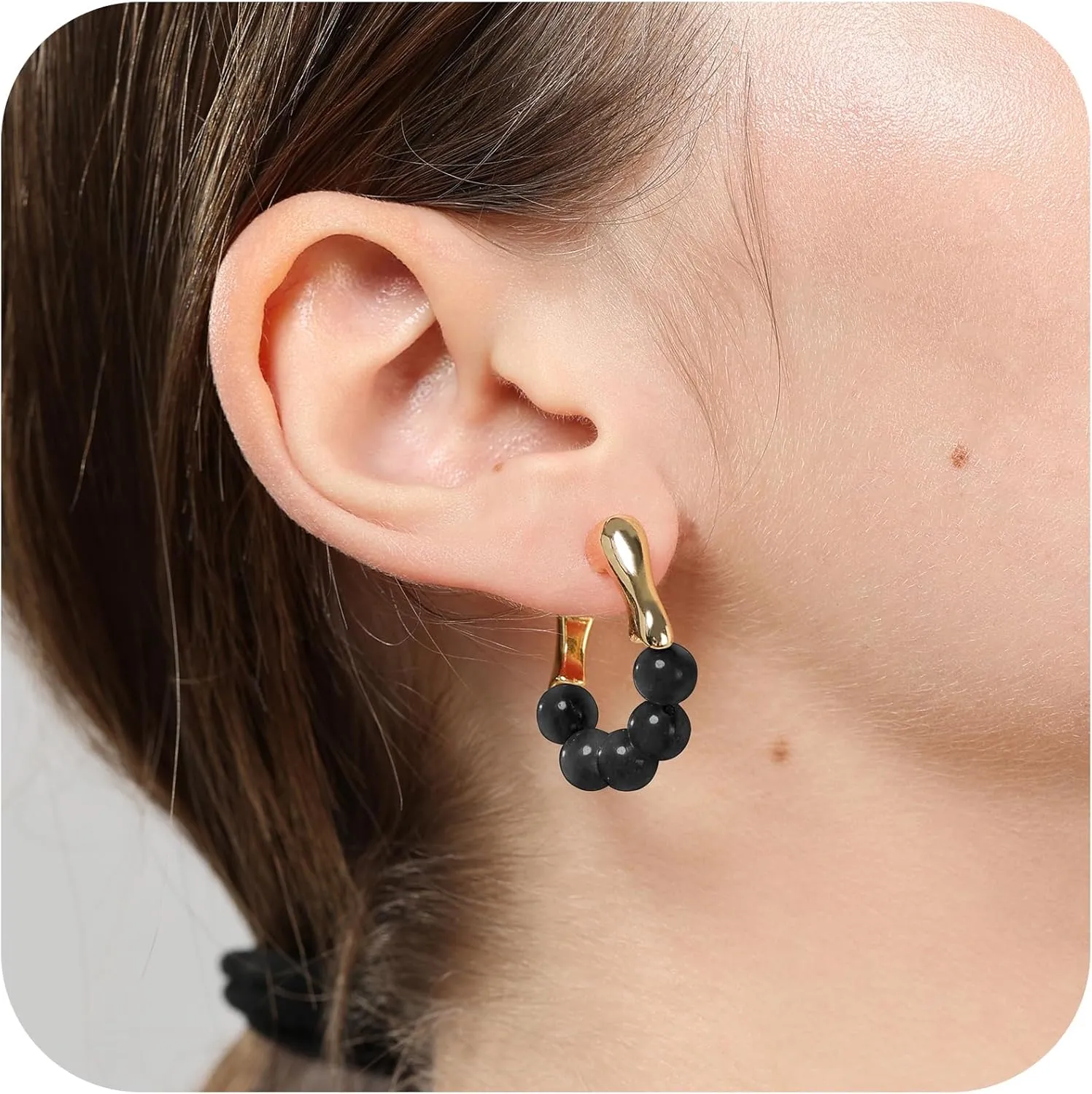 Tiger Eye Stone Hoops Earrings,18K Gold Resin Hoops Huggie EarringsHypoallergenic and lightweightedStylish for Women