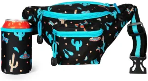 Tipsy Elves Midnight Fiesta Fanny Pack w/Drink Holder - Festive Black Belt Bag - Flexible Secure Attached Beverage Holster