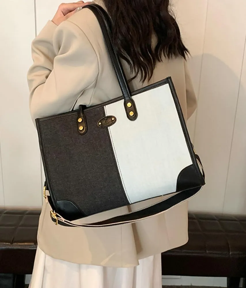 Tote Bag for Women Denim Leather Shoulder Bag Trendy Hobo Crossbody Bags Large Top Handle Handbag Purse