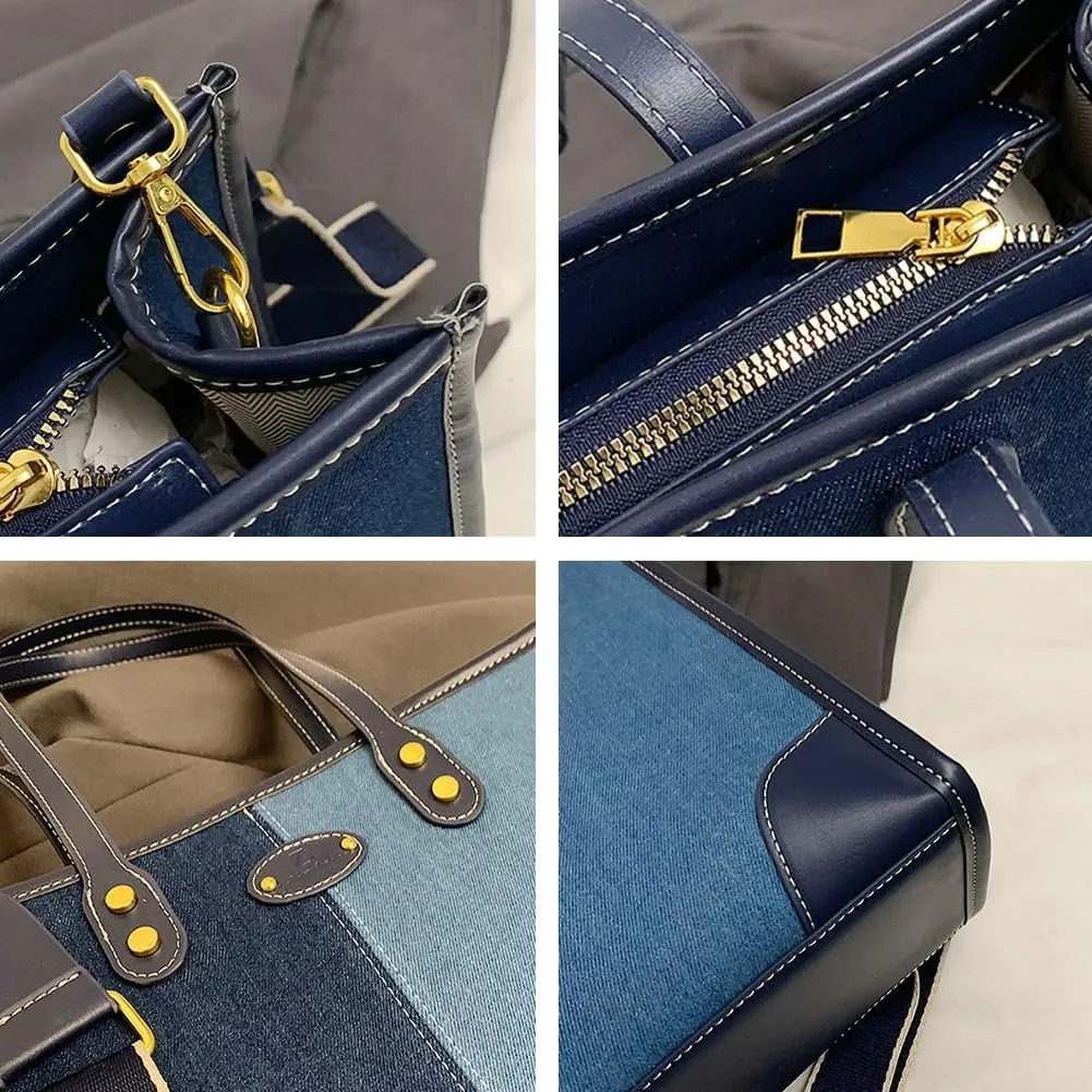Tote Bag for Women Denim Leather Shoulder Bag Trendy Hobo Crossbody Bags Large Top Handle Handbag Purse