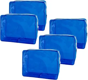 Travel Accessories Cosmetic Pouch Bag Makeup Bag Transparent Custom Clear Pvc,PVC for Woman Fashion Zipper Letter (Blue)