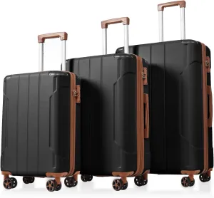 Travel Smart with 3-Piece Expandable Luggage Set, Durable Hard Shell with Spinner Wheels, Black Brown