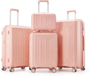 Travel Smart with Lightweight 4 Piece Luggage Set, Expandable Hard Shell, Convenient Spinner Wheels, Pink