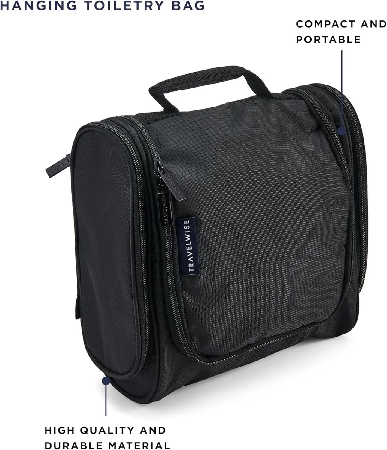 TravelWise Hanging Toiletry Bag, Travel Toiletry Organizer, Black