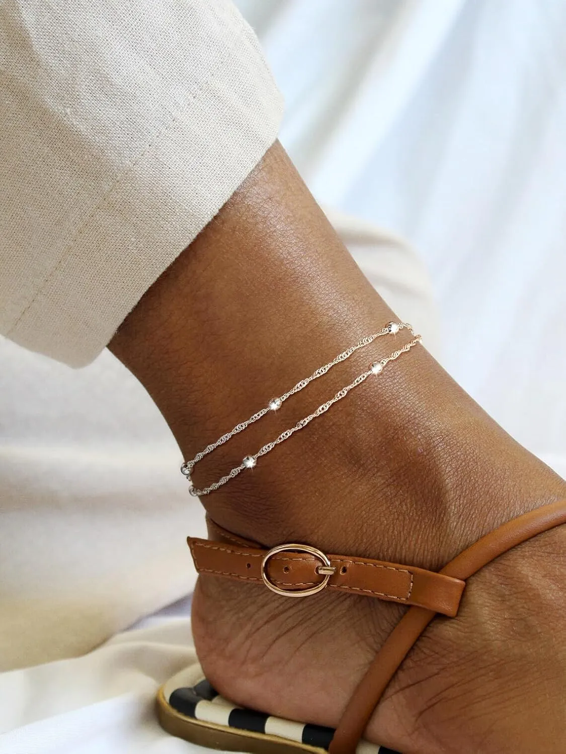 Trendy Anklets for Women Dainty Ankle Bracelet CZ Evil Eye Heart Layered Bracelets Set Gifts Summer Beach Jewelry