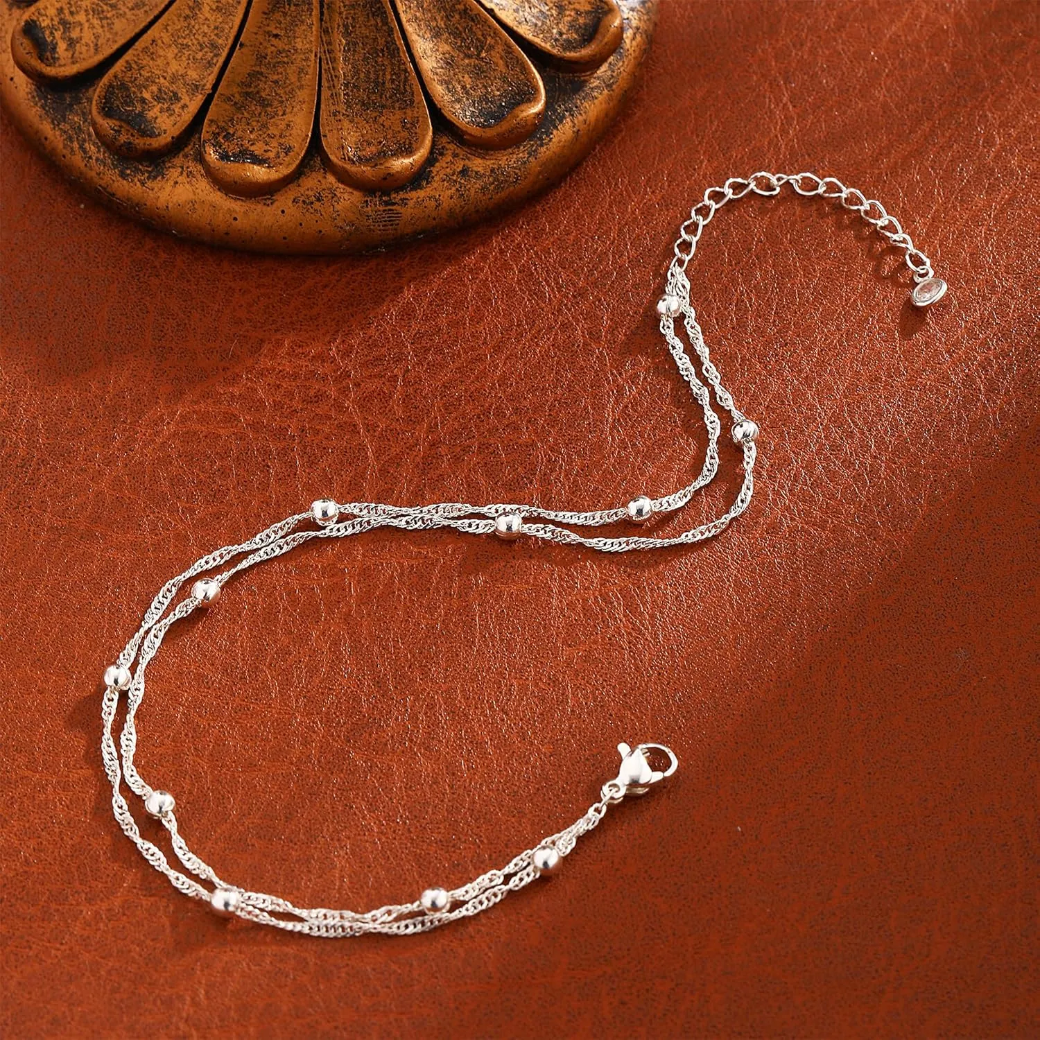 Trendy Anklets for Women Dainty Ankle Bracelet CZ Evil Eye Heart Layered Bracelets Set Gifts Summer Beach Jewelry