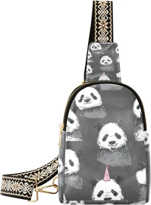 Trendy Cartoon Cute Birthday Black and White Panda body fanny pack sturdy brown leather fanny pack for hiking