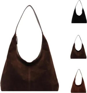 Trendy Suede Crescent Shoulder Bag Women Tote Bag Satchels Leather Hobo Bags Suede Purse Slouchy Tote Bag