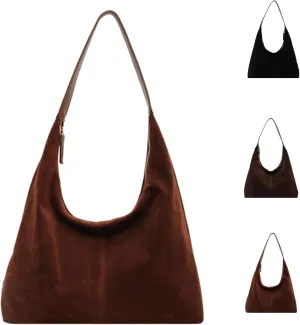 Trendy Suede Crescent Shoulder Bag Women Tote Bag Satchels Leather Hobo Bags Suede Purse Slouchy Tote Bag