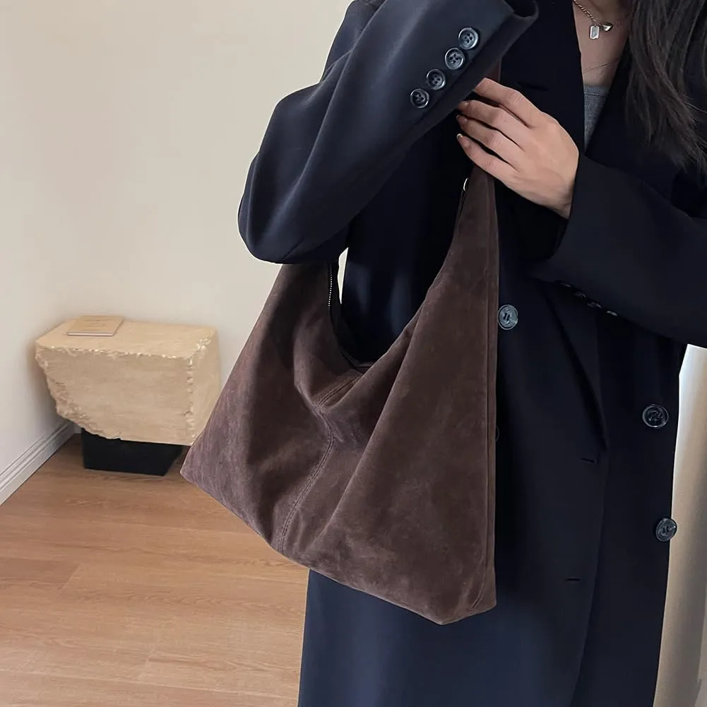 Trendy Suede Crescent Shoulder Bag Women Tote Bag Satchels Leather Hobo Bags Suede Purse Slouchy Tote Bag