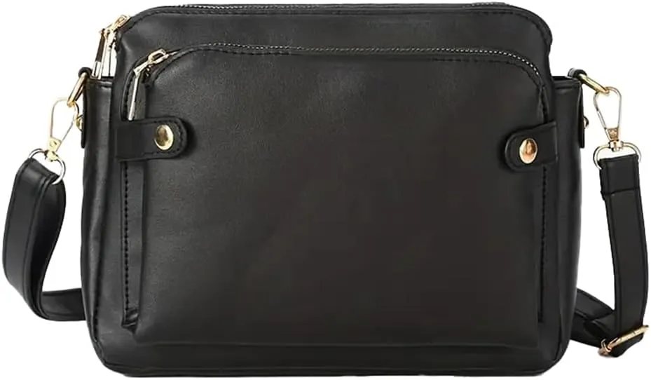 Triple Compartment Crossbody Bag with Built-In Wallet & Credit Card Slots, Multi-Functional PU Leather Purse for Women