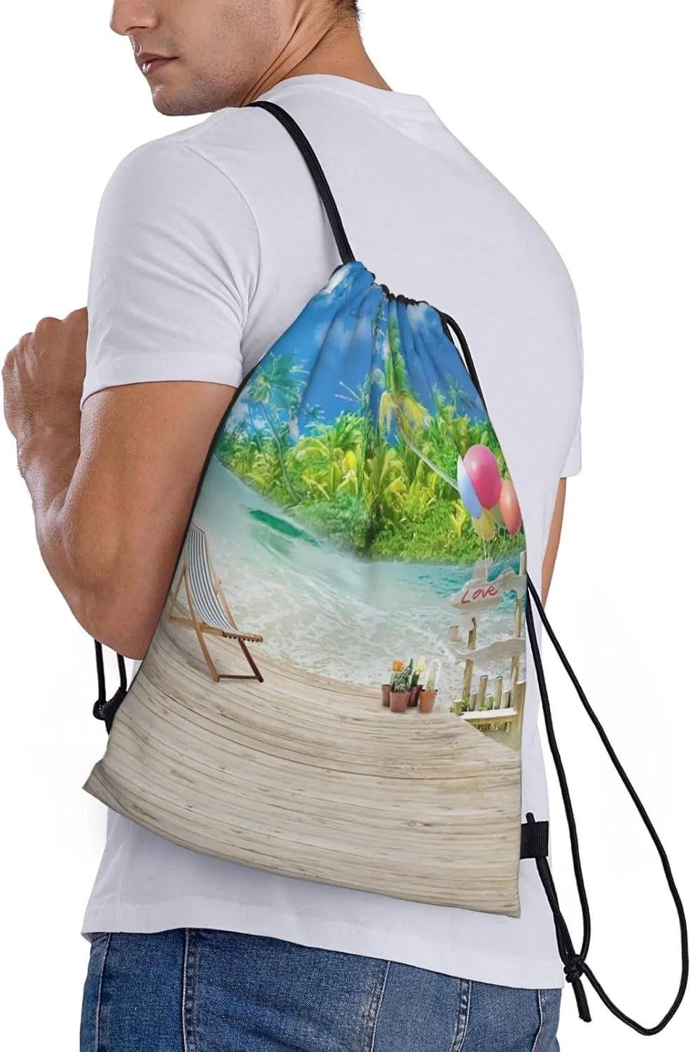 Tropical Hawaii Palm Tree Drawstring Backpack Bags Tote Bags for Shopping, Beach, Travel, Gym,Swimming,Yoga