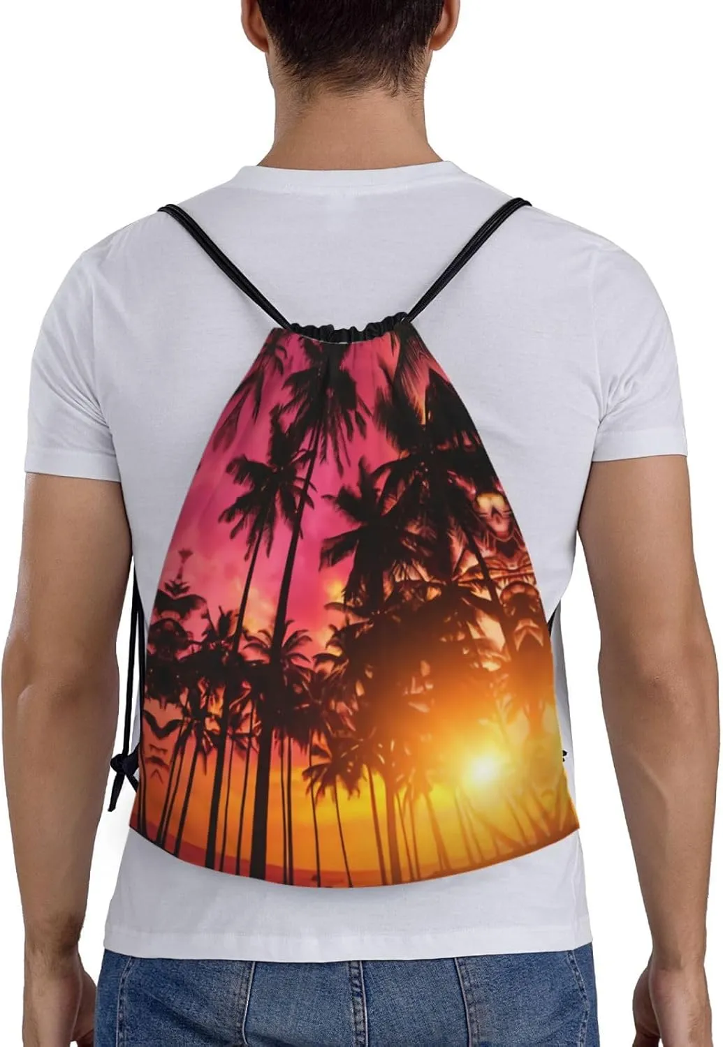 Tropical Hawaii Palm Tree Drawstring Backpack Bags Tote Bags for Shopping, Beach, Travel, Gym,Swimming,Yoga