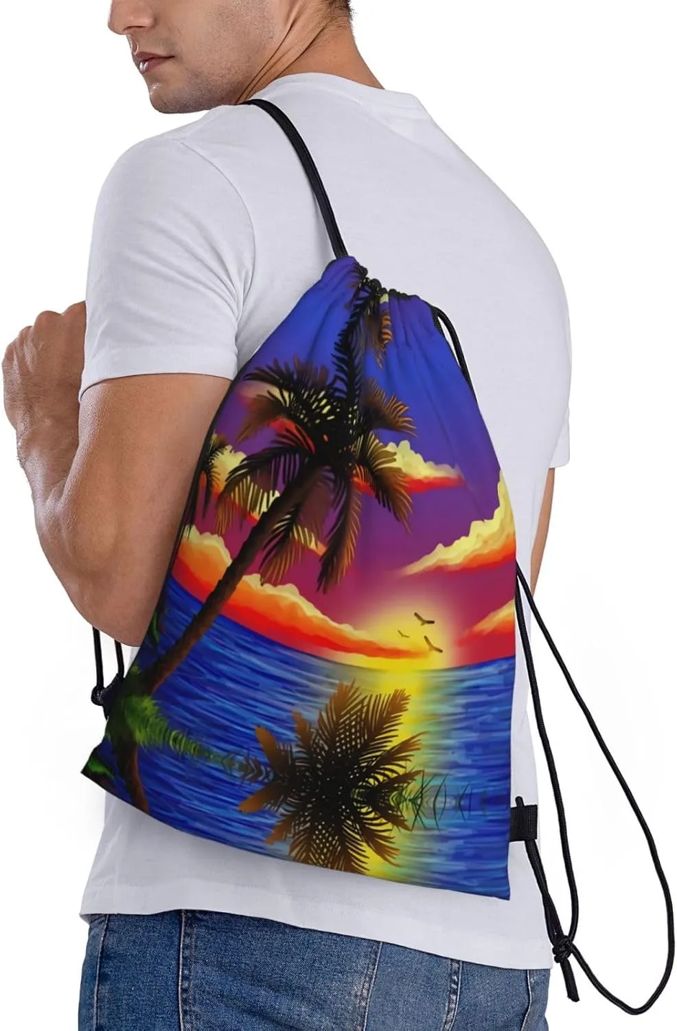 Tropical Hawaii Palm Tree Drawstring Backpack Bags Tote Bags for Shopping, Beach, Travel, Gym,Swimming,Yoga