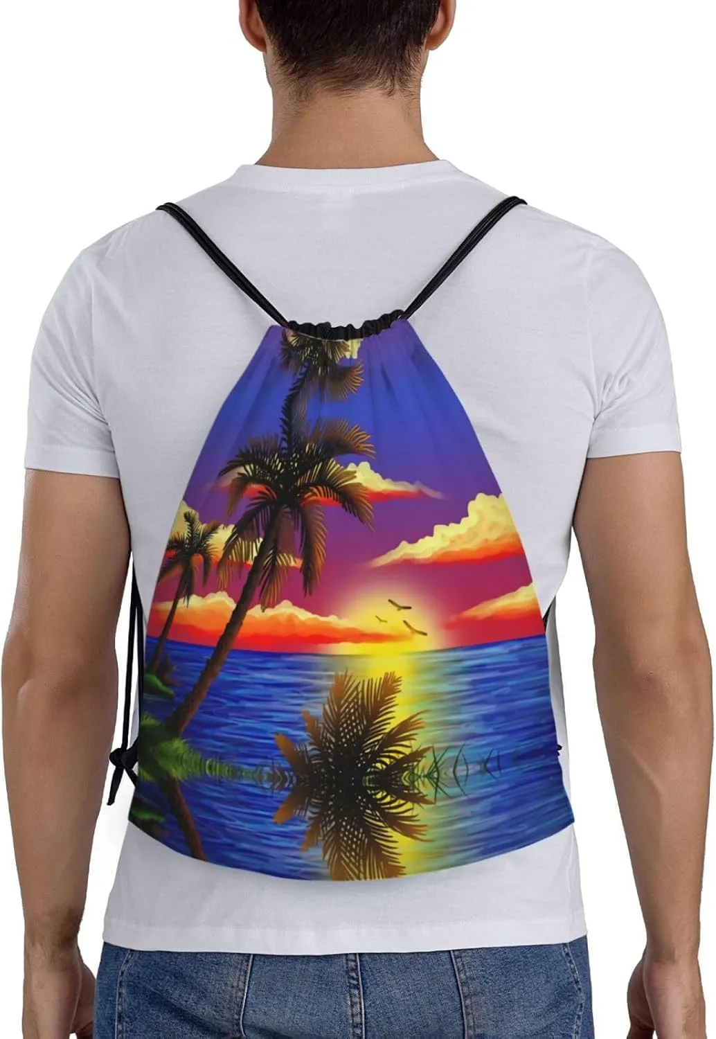 Tropical Hawaii Palm Tree Drawstring Backpack Bags Tote Bags for Shopping, Beach, Travel, Gym,Swimming,Yoga