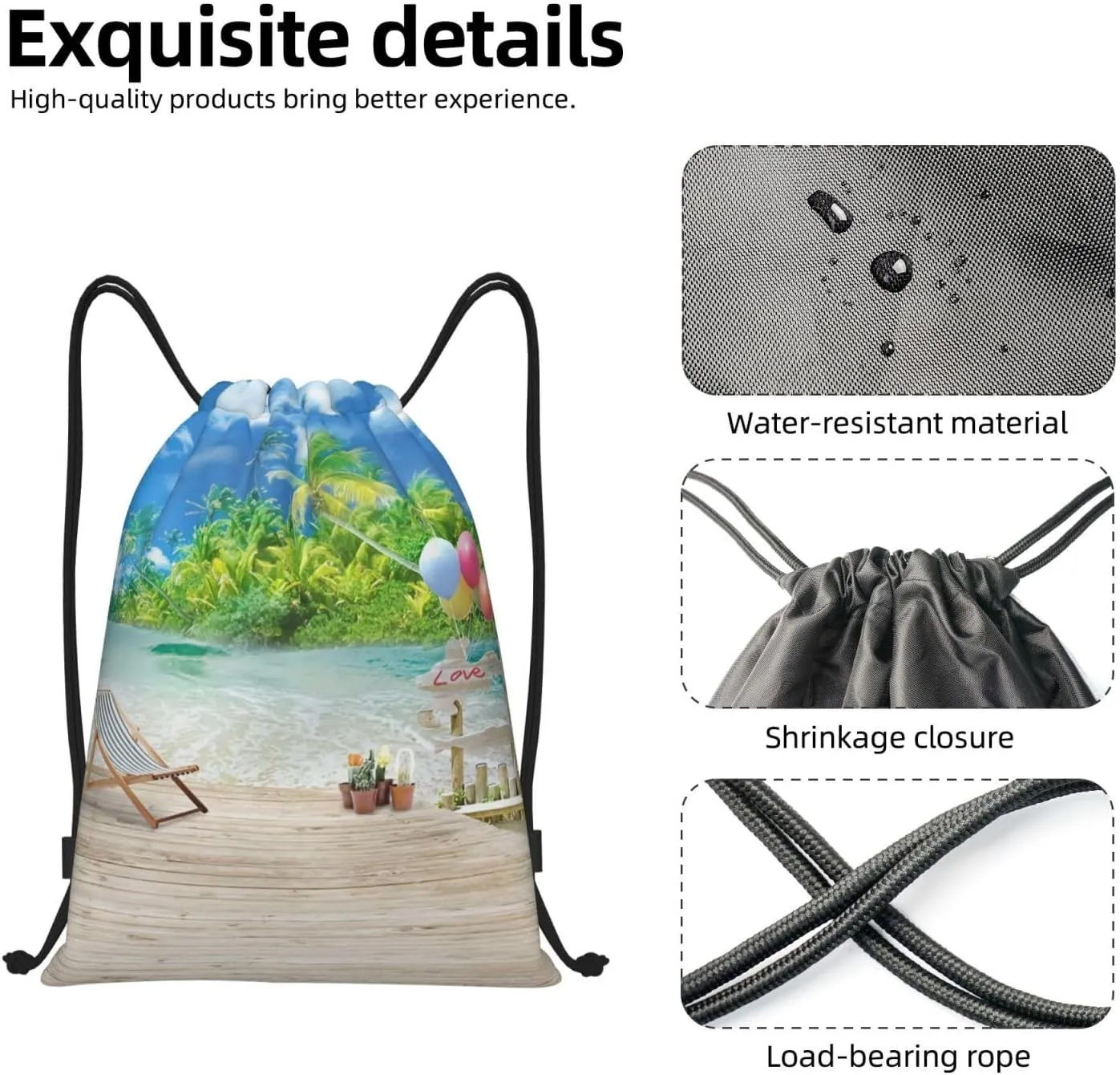 Tropical Hawaii Palm Tree Drawstring Backpack Bags Tote Bags for Shopping, Beach, Travel, Gym,Swimming,Yoga