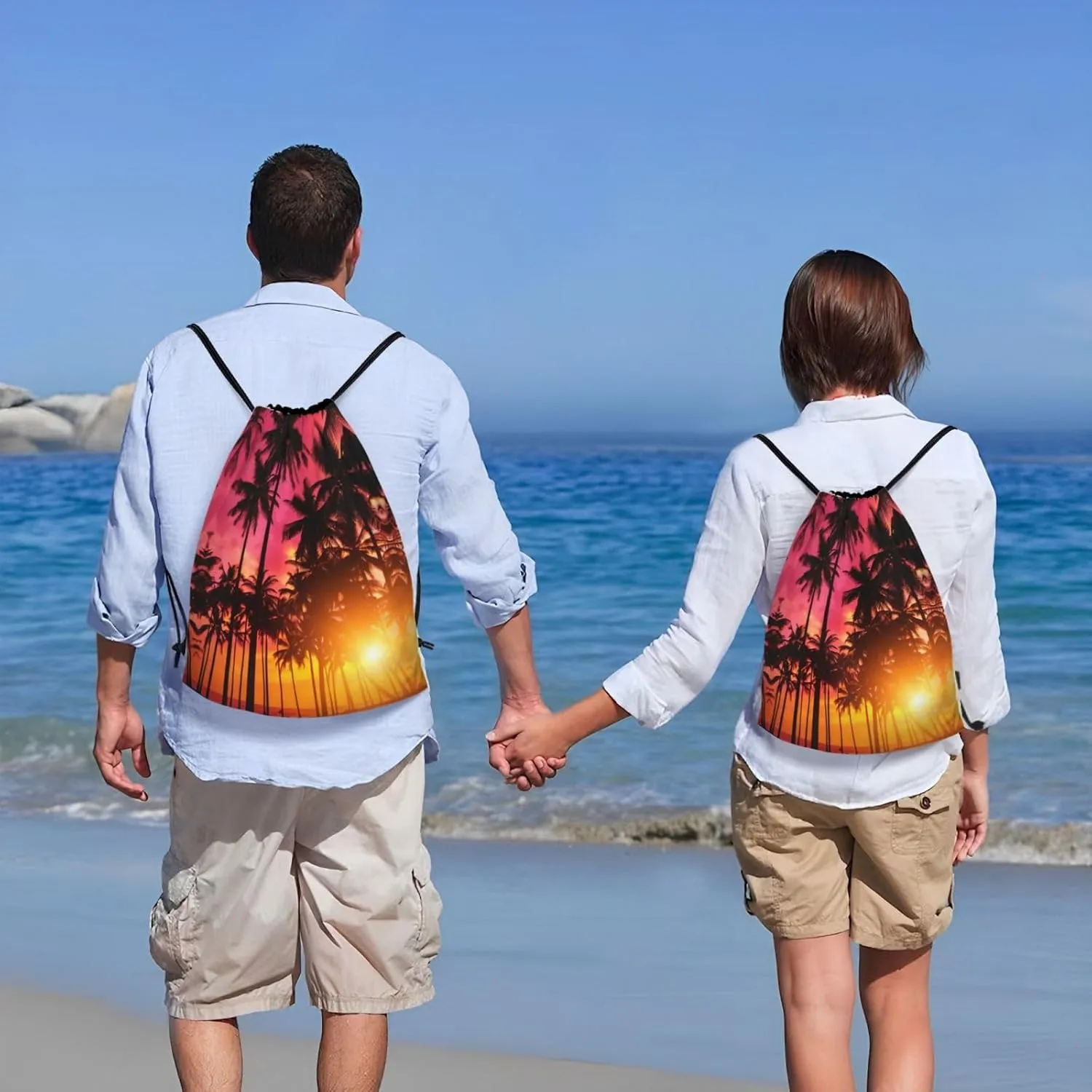Tropical Hawaii Palm Tree Drawstring Backpack Bags Tote Bags for Shopping, Beach, Travel, Gym,Swimming,Yoga