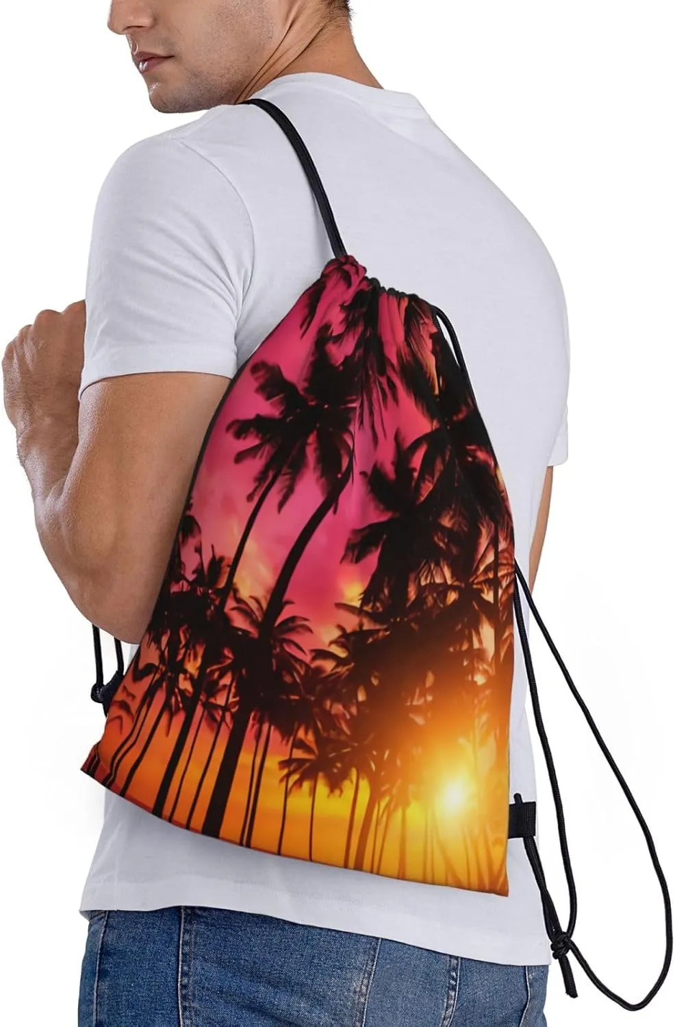 Tropical Hawaii Palm Tree Drawstring Backpack Bags Tote Bags for Shopping, Beach, Travel, Gym,Swimming,Yoga