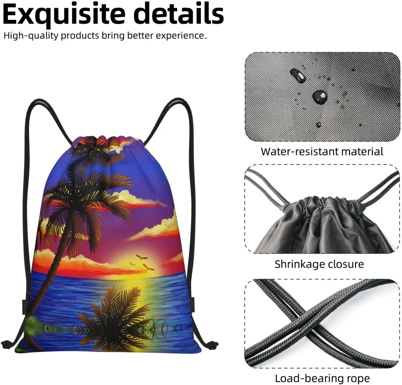 Tropical Hawaii Palm Tree Drawstring Backpack Bags Tote Bags for Shopping, Beach, Travel, Gym,Swimming,Yoga