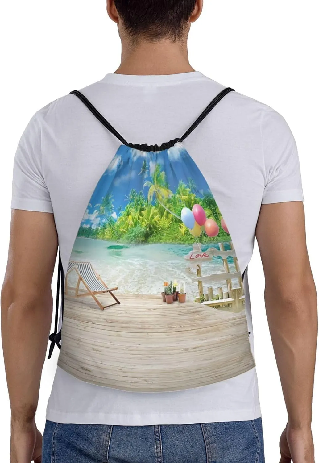 Tropical Hawaii Palm Tree Drawstring Backpack Bags Tote Bags for Shopping, Beach, Travel, Gym,Swimming,Yoga