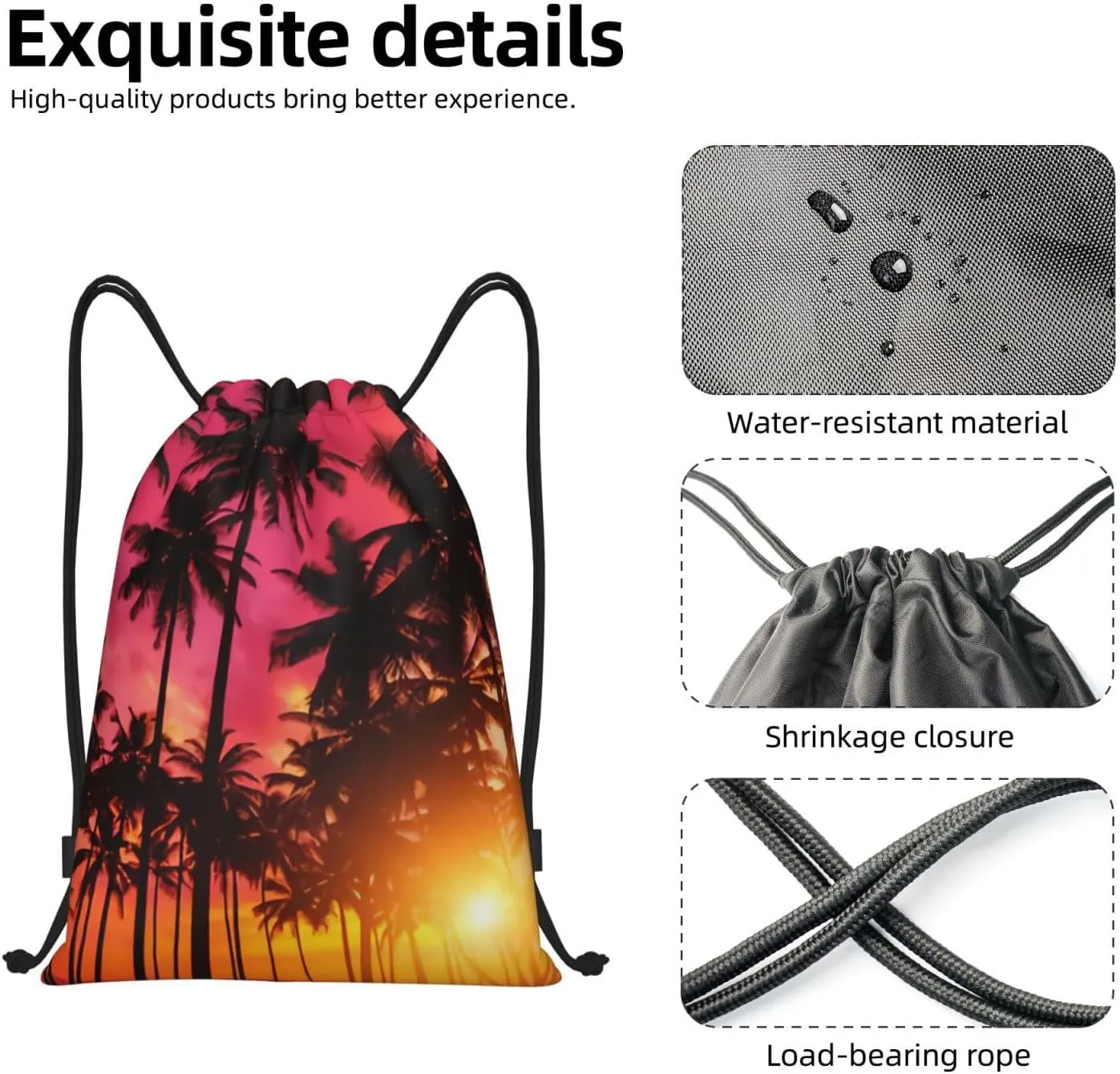 Tropical Hawaii Palm Tree Drawstring Backpack Bags Tote Bags for Shopping, Beach, Travel, Gym,Swimming,Yoga