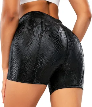Tulucky Women's Flexible Club Faux Leather Shorts High Waisted Sexy Disco Short Hot Pants