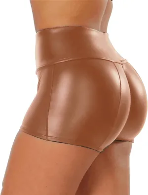 Tulucky Women's Flexible Club Faux Leather Shorts High Waisted Sexy Disco Short Hot Pants