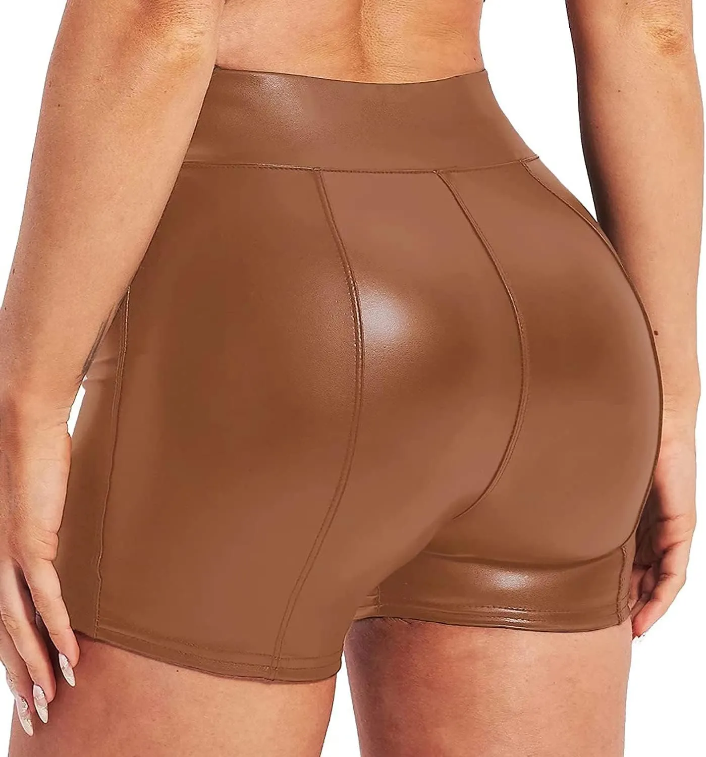 Tulucky Women's Flexible Club Faux Leather Shorts High Waisted Sexy Disco Short Hot Pants