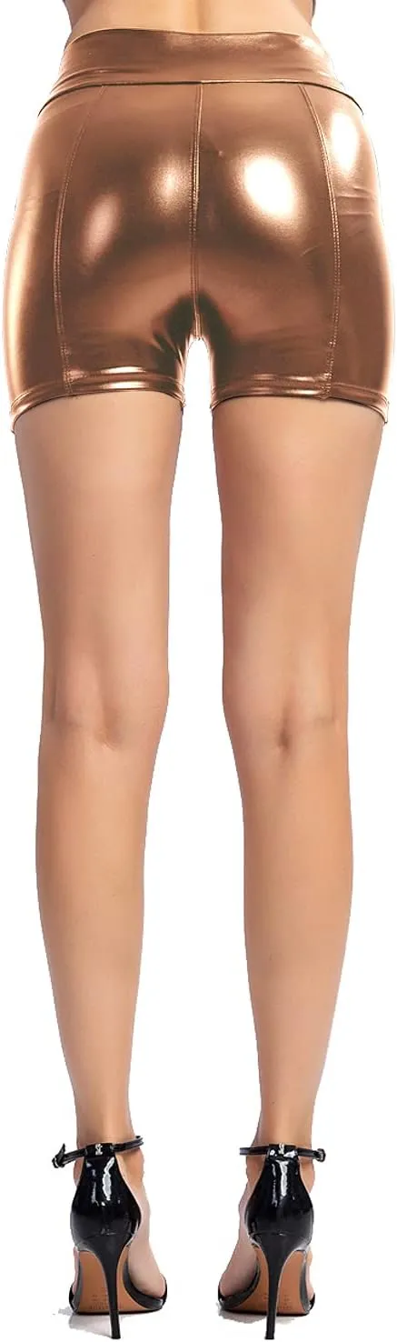 Tulucky Women's Flexible Club Faux Leather Shorts High Waisted Sexy Disco Short Hot Pants