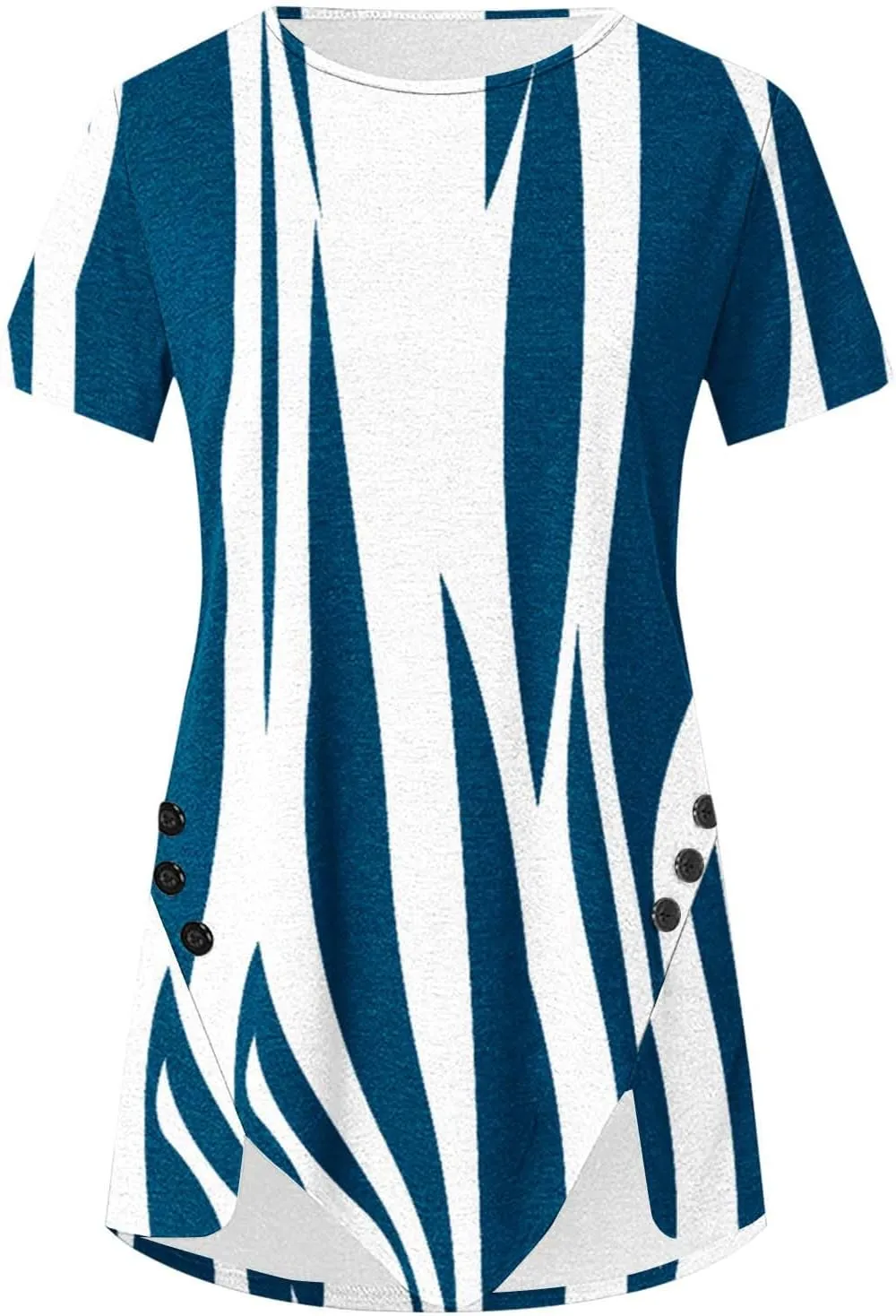 Tunic Tops for Women Loose Fit Dressy Short Sleeve Crew Neck T Shirts Summer Floral Graphic Tees Irregular Hem Blouse