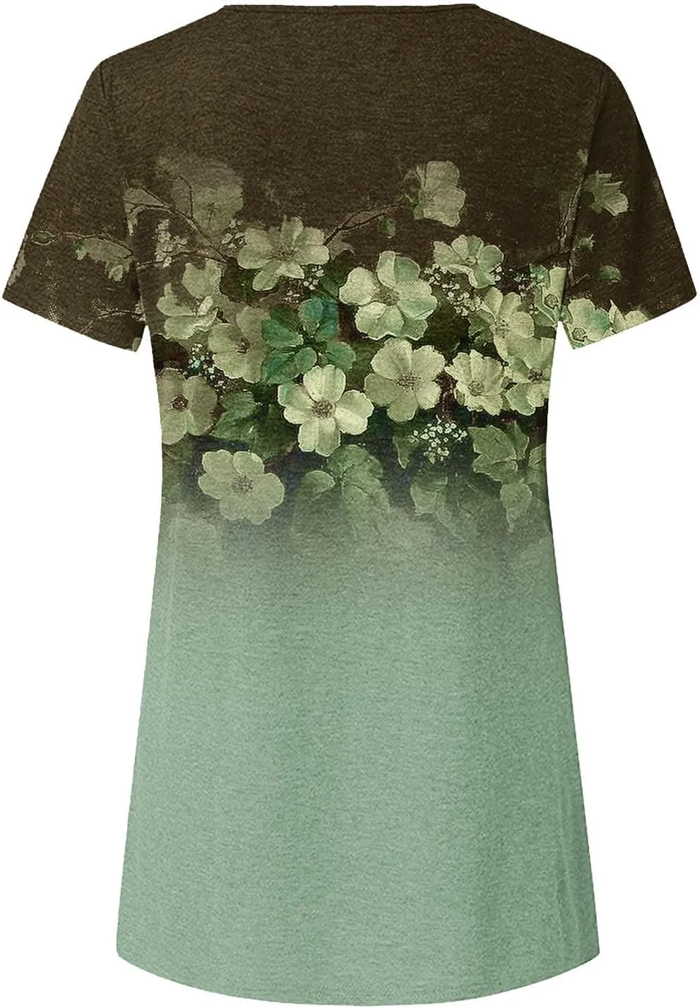 Tunic Tops for Women Loose Fit Dressy Short Sleeve Crew Neck T Shirts Summer Floral Graphic Tees Irregular Hem Blouse