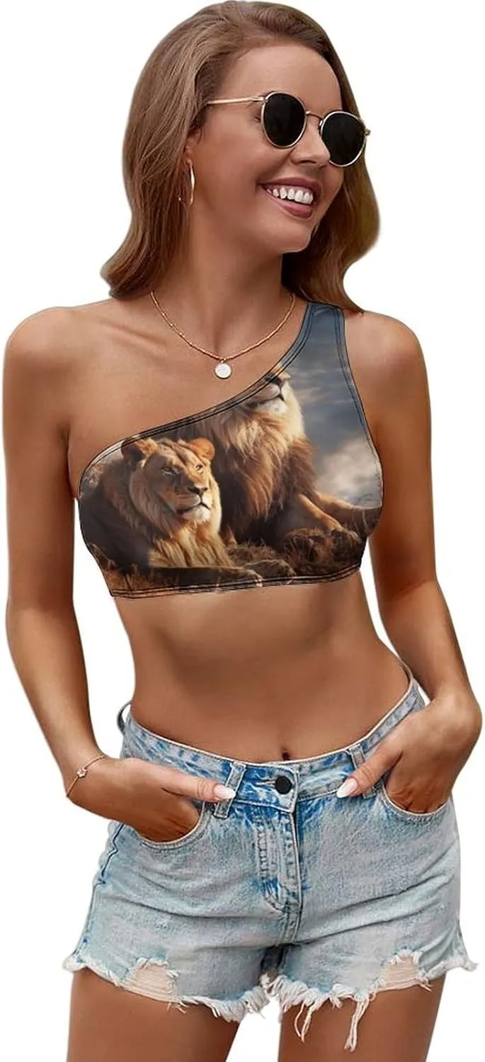 Two Lions Seamless One Shoulder Sports Bra Asymmetrical Sports One Shoulder Bra for Women