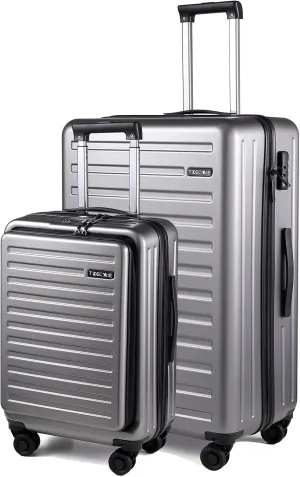 TydeCkare 2 Piece 20/28" Luggage Sets, Only 20 Inch with Front Laptop Pocket, Lightweight ABS PC Suitcase Hardshell Carry Ons with TSA Lock & Spinner Silent Wheels, Convenient for Trips, Gray