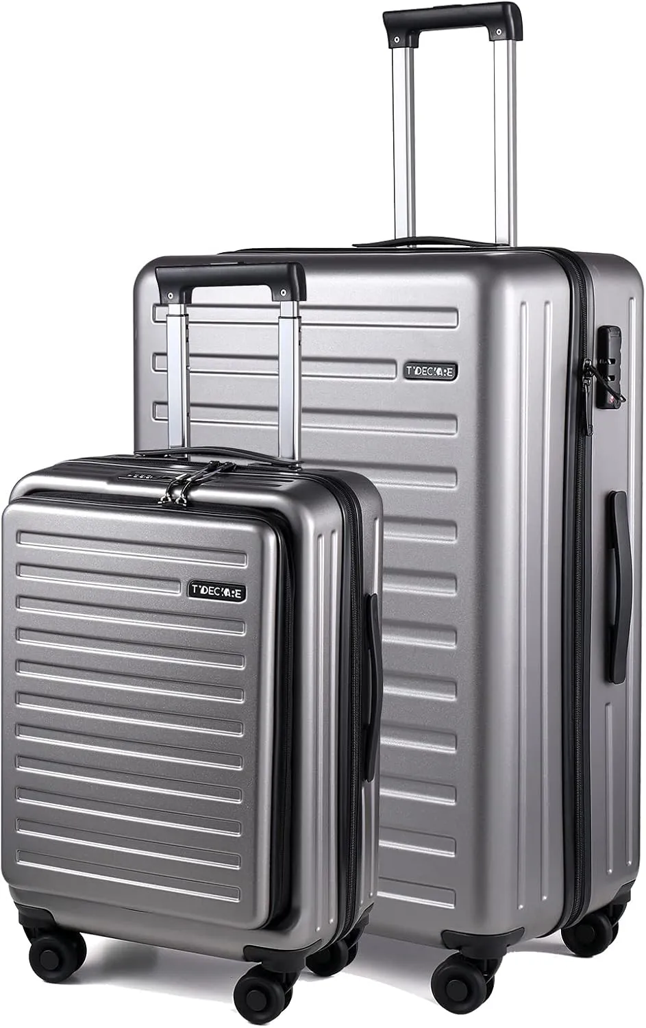 TydeCkare 2 Piece 20/28" Luggage Sets, Only 20 Inch with Front Laptop Pocket, Lightweight ABS PC Suitcase Hardshell Carry Ons with TSA Lock & Spinner Silent Wheels, Convenient for Trips, Gray