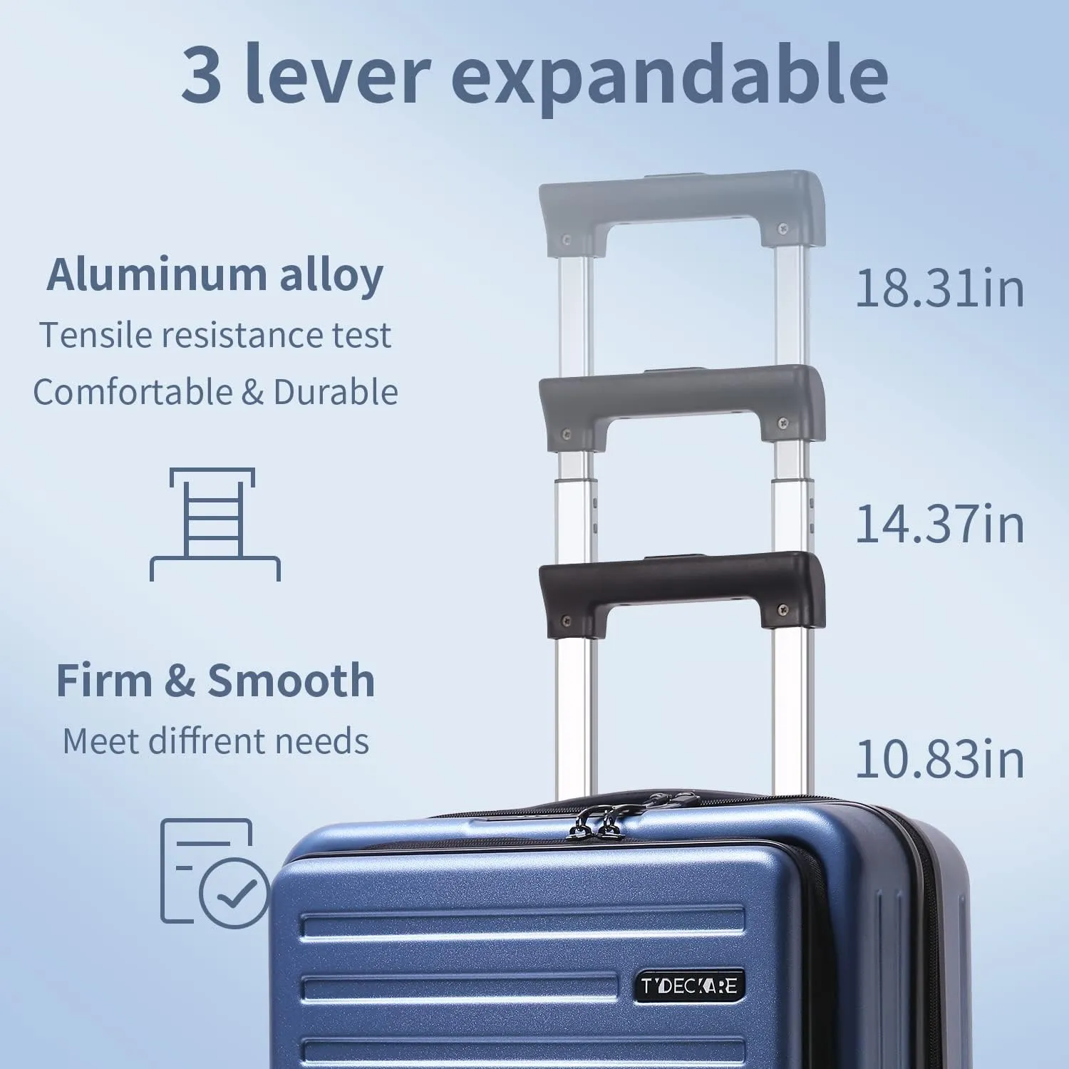 TydeCkare 20 Inch Carrry On Luggage with Front Zipper Pocket, 45L, Lightweight ABS PC Hardshell Suitcase with TSA Lock & Spinner Silent Wheels, Convenient for Business Trips, Ice Blue
