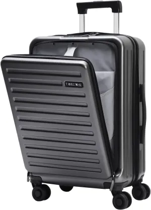 TydeCkare 20 Inch Carry On Luggage with Front Zipper Pocket, 45L, Lightweight ABS PC Hardshell Suitcase with TSA Lock & Spinner Silent Wheels, Convenient for Business Trips, Gray