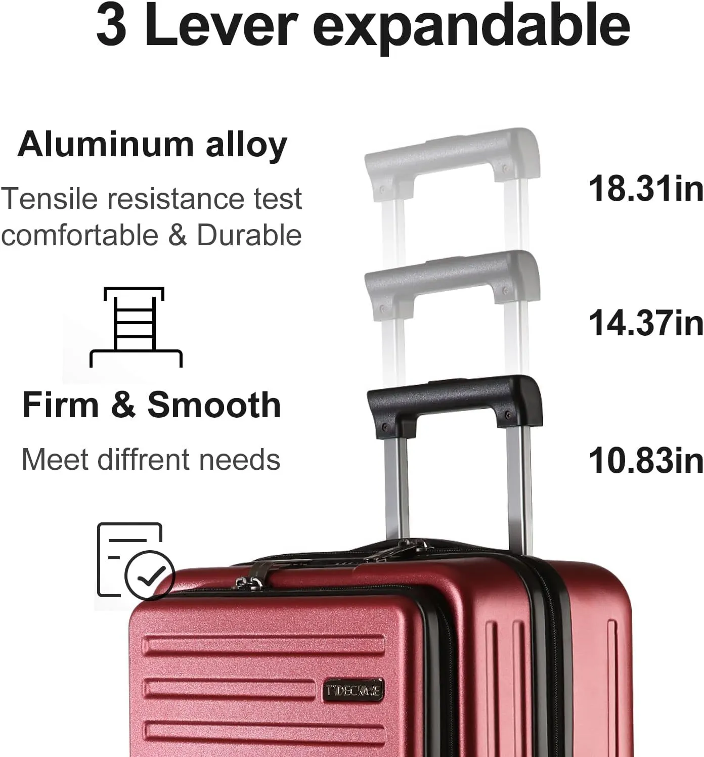 TydeCkare 20 Inch Carry On Luggage with Front Zipper Pocket, 45L, Lightweight ABS PC Hardshell Suitcase with TSA Lock & Spinner Silent Wheels, Convenient for Business Trips, Wine Red