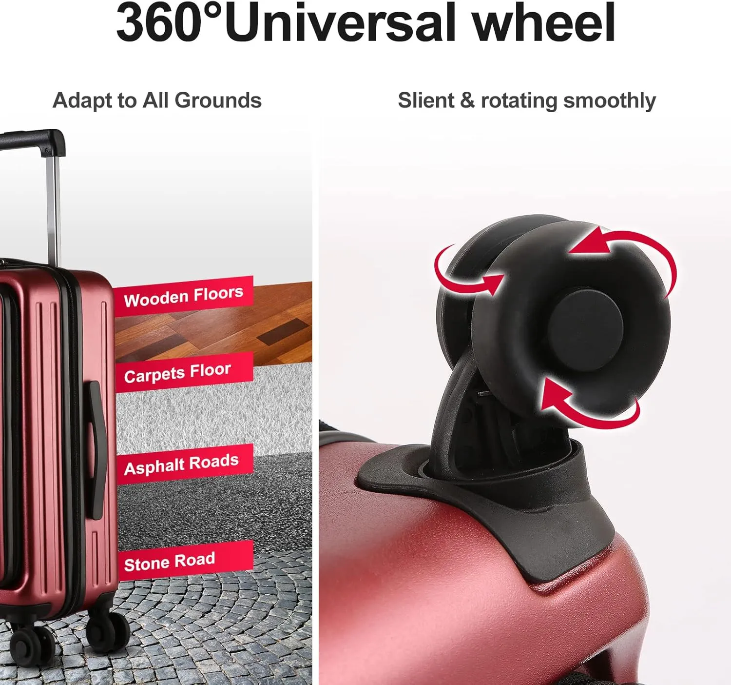TydeCkare 20 Inch Carry On Luggage with Front Zipper Pocket, 45L, Lightweight ABS PC Hardshell Suitcase with TSA Lock & Spinner Silent Wheels, Convenient for Business Trips, Wine Red