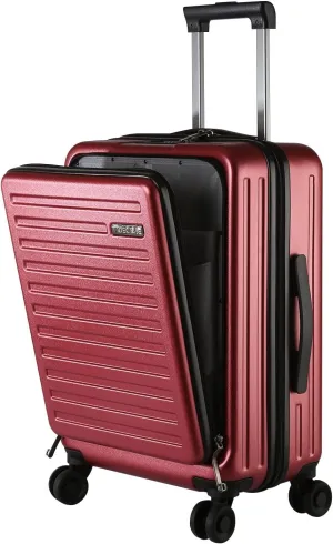 TydeCkare 20 Inch Carry On Luggage with Front Zipper Pocket, 45L, Lightweight ABS PC Hardshell Suitcase with TSA Lock & Spinner Silent Wheels, Convenient for Business Trips, Wine Red