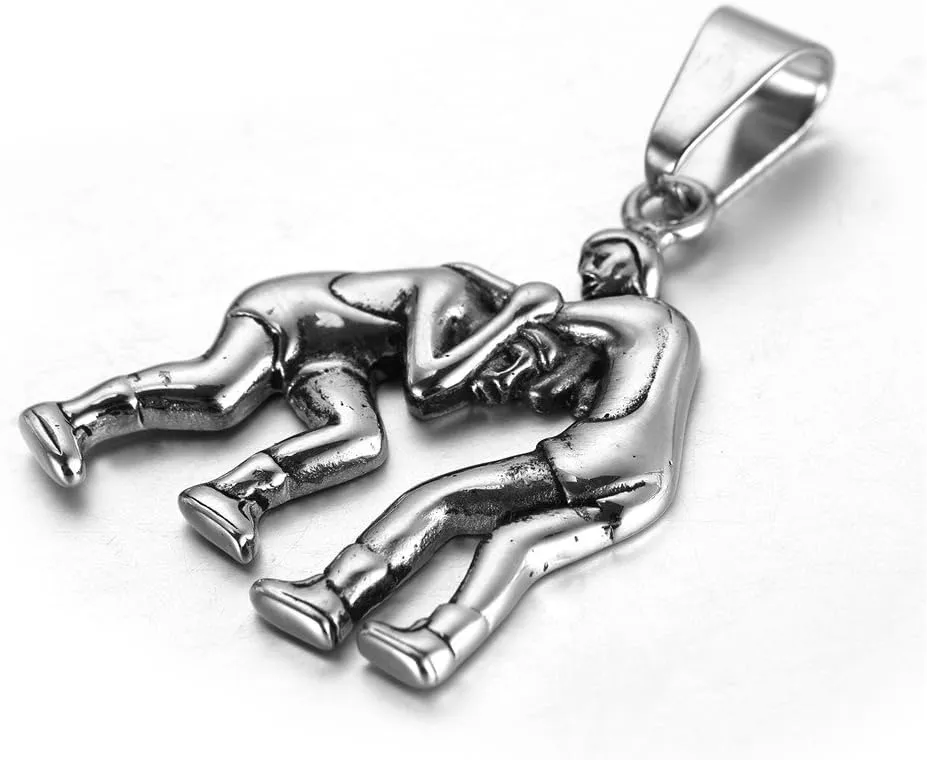 Unisex Stainless Steel Wrestling Match Pendant Sport Necklace