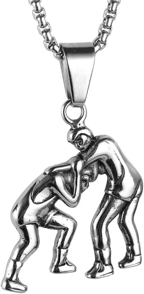 Unisex Stainless Steel Wrestling Match Pendant Sport Necklace