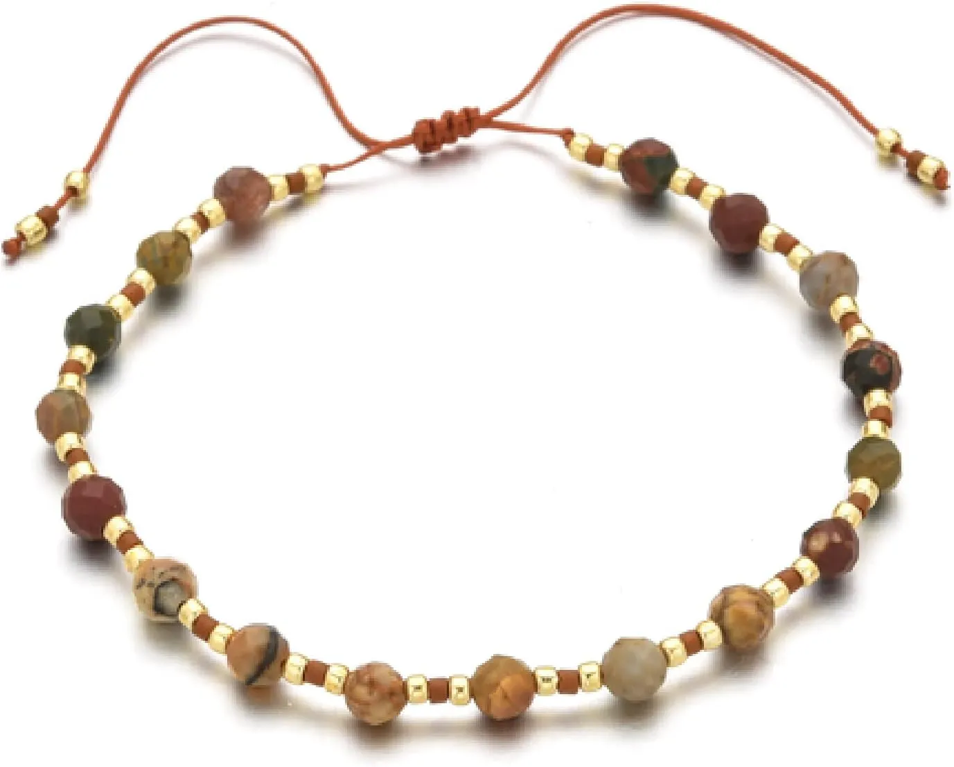 Vintage Natural Stone Lucky Beads Bracelets for Women Handmade Crystal Simple Jewelry Ethnic Gift,QQ002-brown