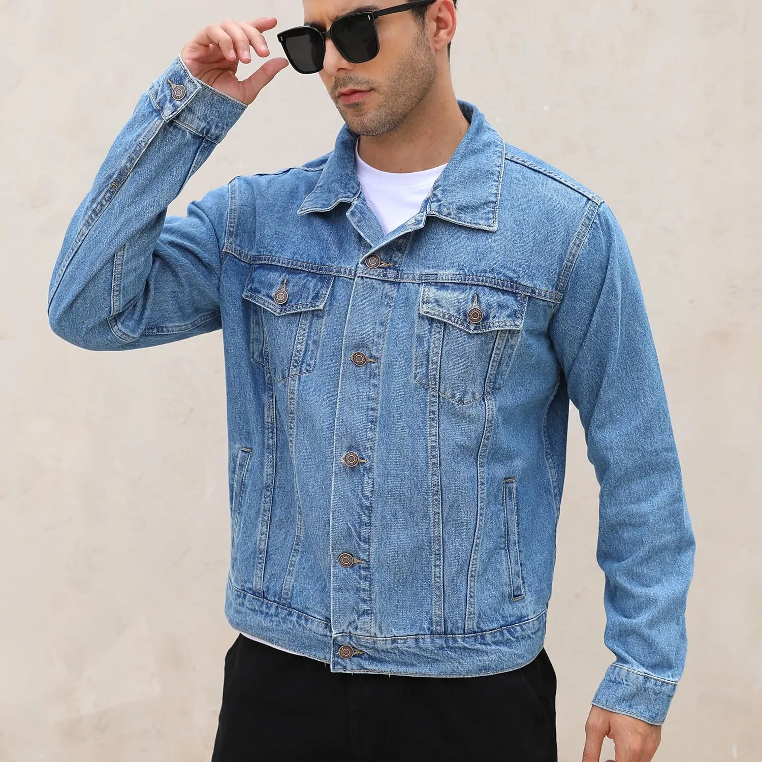 voeeron Denim Jacket Men Durable Comfortable and High Performance Jean Jacket Men